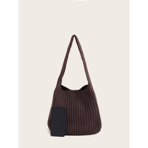 Women's Brown Shoulder Handbags Crocheted Bags Large Knit Bag Tote Bag - Picture 6 of 9